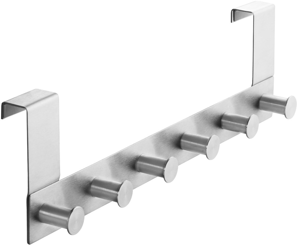 SOTECH deurkapstok LINEA I (mat geborsteld roestvrij staal, 380 x 110 mm, met 6 haken) Kapstokhaken voor deuren met sponning max. 16 mm - elegante organisatie voor uw huis!