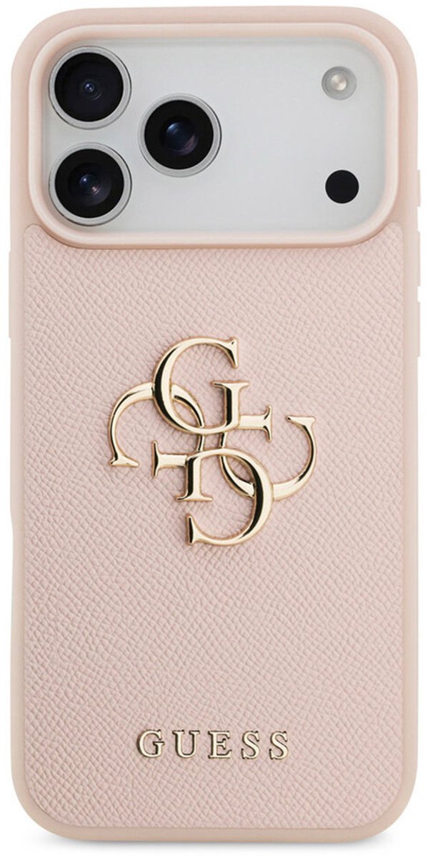 Guess Back Cover - iPhone 17 Pro Max - Roze - Saffiano-textuur - Goudkleurig Logo