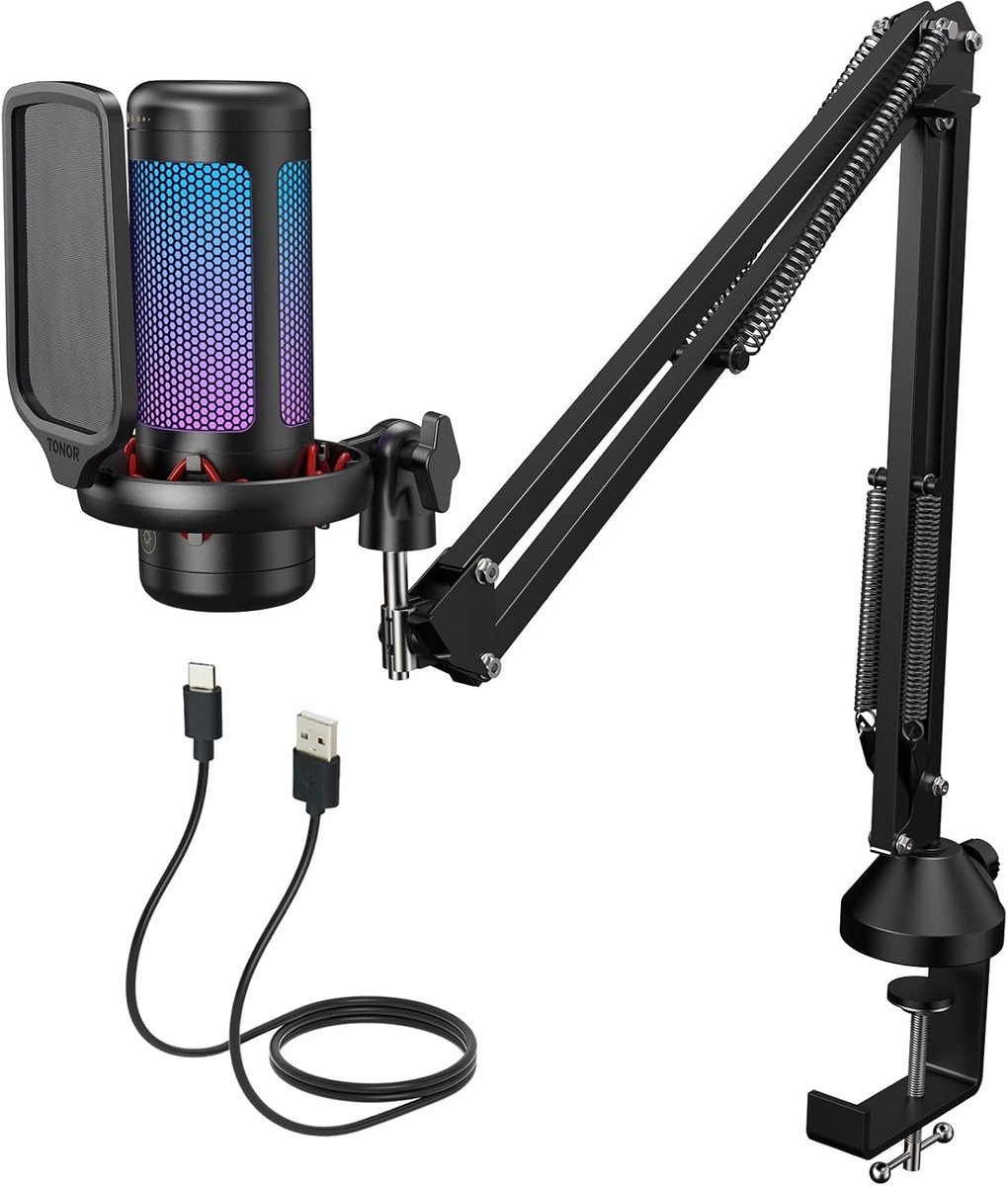 USB Gaming Microfoon met RGB Verlichting en Microfoonarm voor PC en Laptop