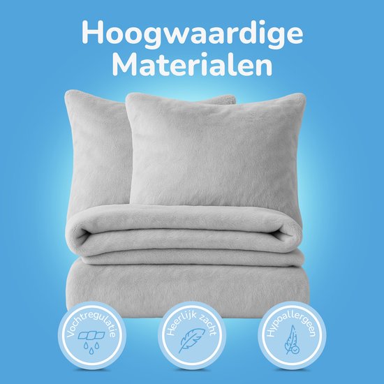 Decoware® Teddy Fleece Dekbedovertrek - Grijs - Tweepersoons - 200x220 cm + 2 Kussenslopen 60x70 cm - Dubbelzijdig - Heerlijk Warm van Merkloos — afbeelding 4