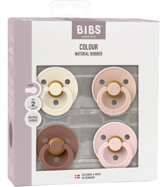 BIBS - Fopspenen - Colour - 4 Pack - Rond - Ivory/Blush/Woodchuck/Blossom - Maat 2 van Merkloos — afbeelding 2
