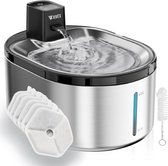Fontaine sans fil Vivex® - Acier inoxydable - 4,5 litres - Fontaine à eau pour Chats et Chiens - Avec capteur et batterie - Comprend 6 Filtres et un kit de nettoyage - Silencieuse