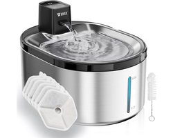 Vivex® Draadloze Drinkfontein - RVS - 4,5 Liter - Waterfontein voor Katten en Honden - Met Sensor en Accu - Incl. 6 Filters en cleaning - Fluisterstil