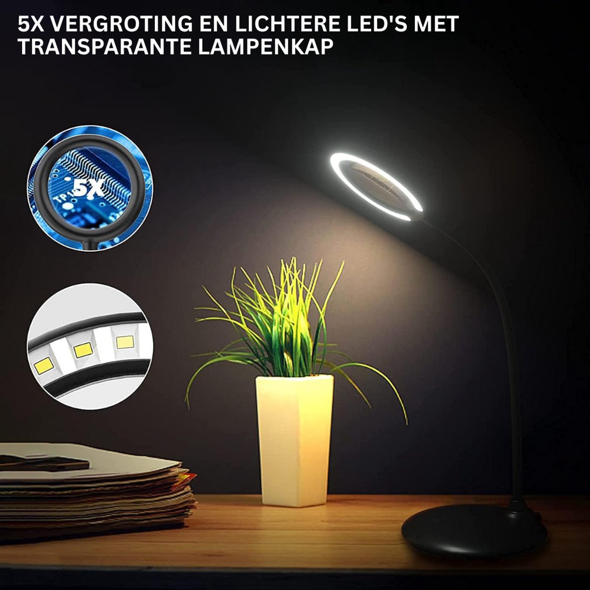 Vergrootglas met Verlichting - Loeplamp - Vergrootspiegel Led - Zwart