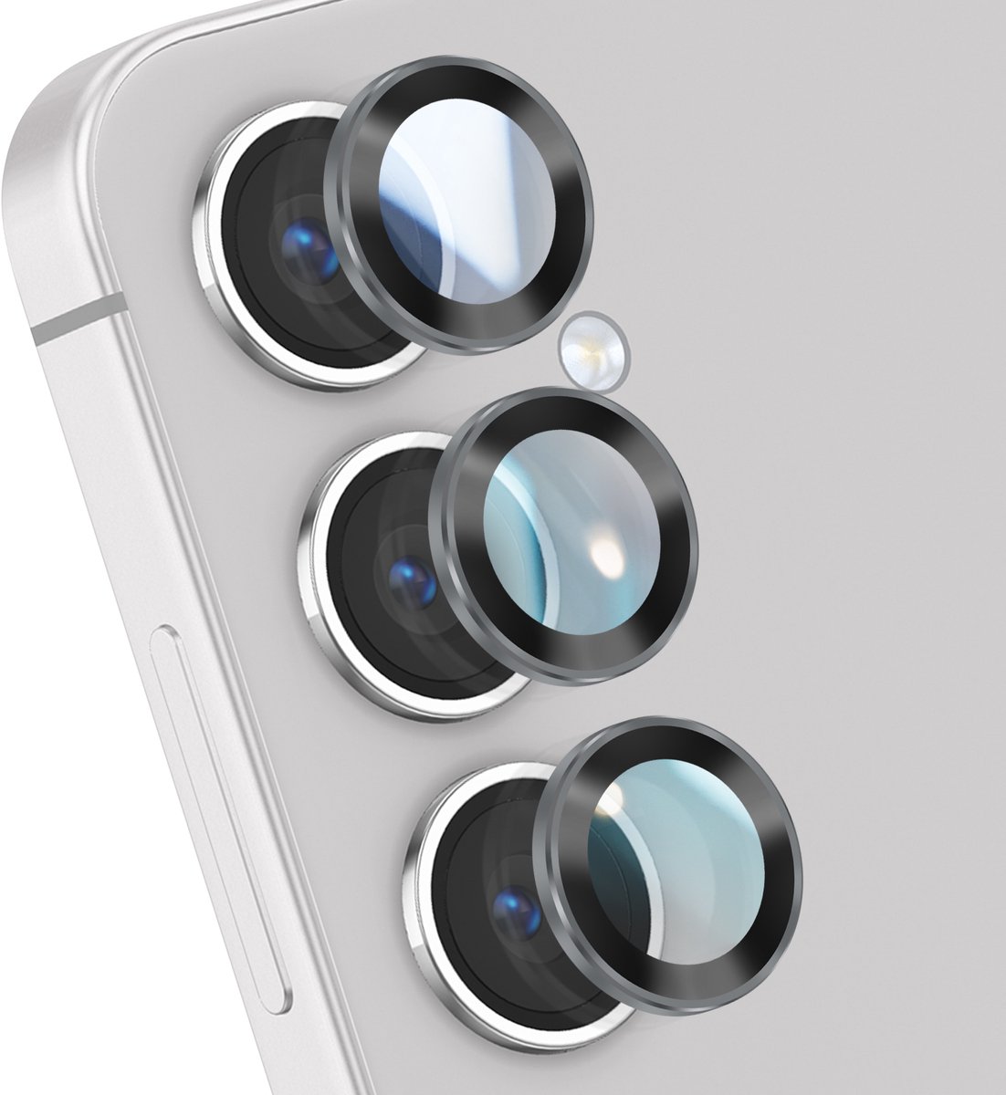 Forcell, Gehard Glas Camera Geschikt voor Samsung Galaxy S25 Plus Anti-reflectie Aluminium Frame, Zilver