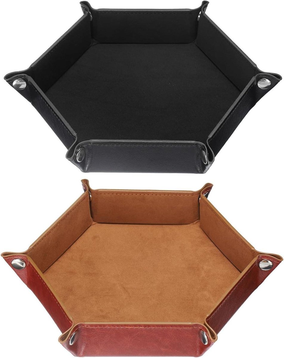 Allecto plus - PU-lederen opbergdienblad voor sleutels, horloges en sieraden - Set van 2 - Opvouwbaar en draagbaar - Nachtkastje - Bruin en zwart