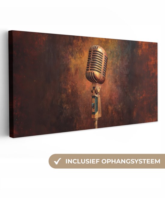 Canvas schilderij 100x50 cm - Wanddecoratie Microfoon - Bruin - Klassiek - Muurdecoratie woonkamer - Slaapkamer decoratie - Kamer accessoires - Schilderijen op canvas