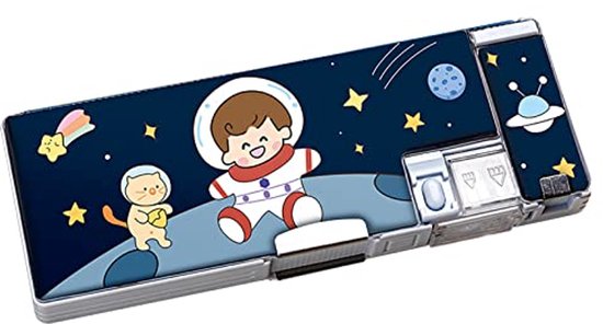 Large Pencil Case, Cartoon Multiple Slots Pencil Case Magnetic for Outing (Spaceman) — afbeelding 5