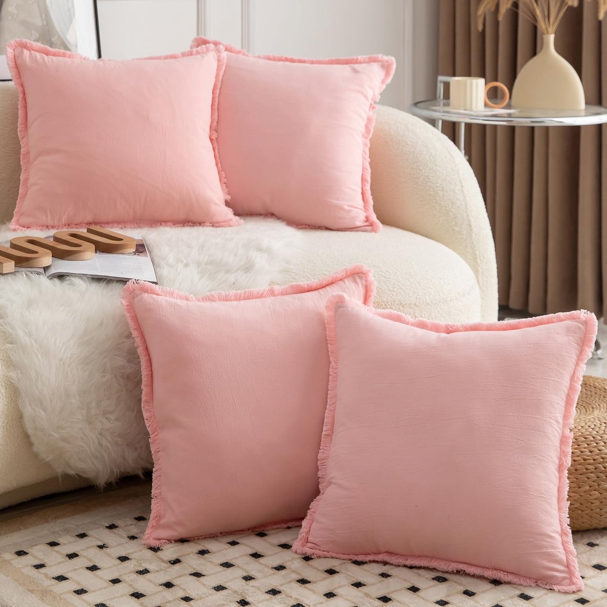 Azomor® Set van 4 Katoenen Kussenhoezen met Herfstige Kwastjes voor Boho Interieur