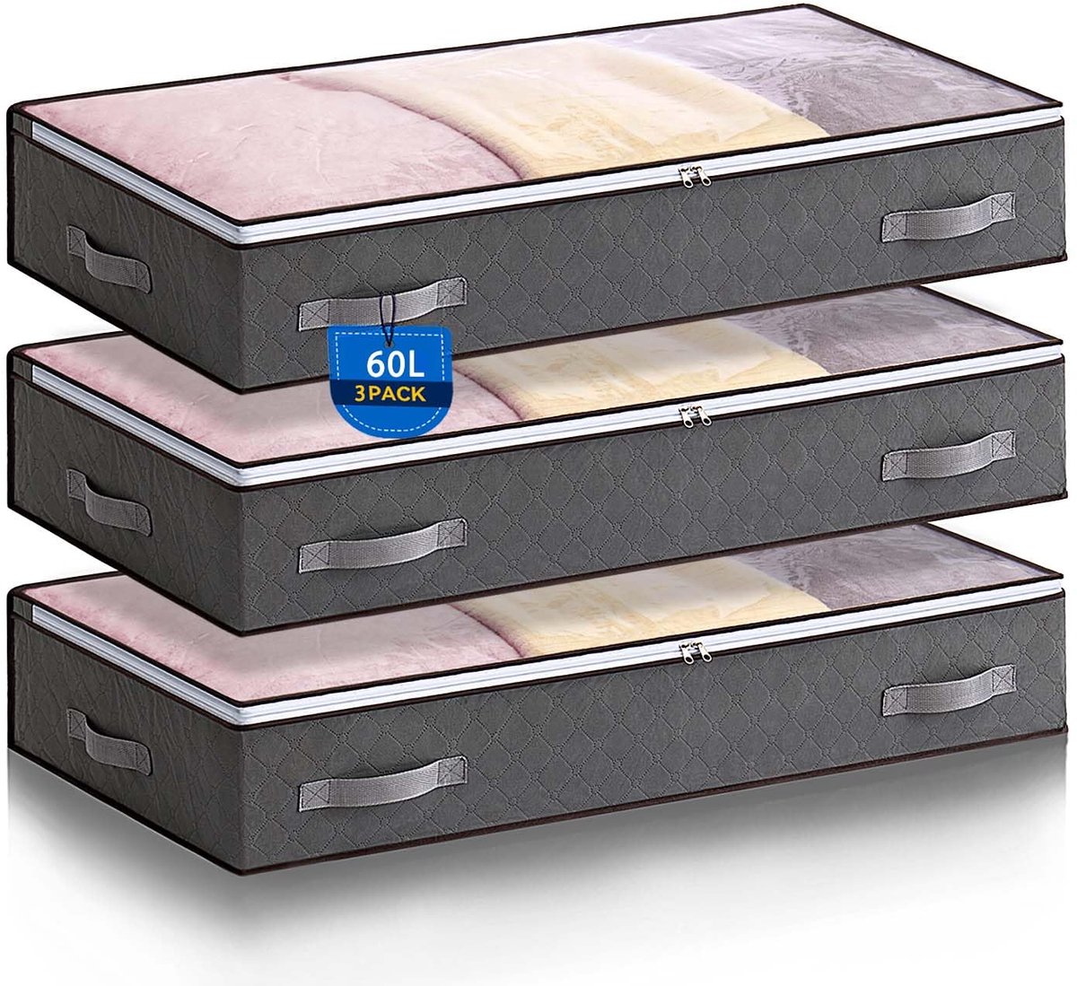 Ibenzoa® Set van drie ruime opvouwbare opbergdozen met deksel voor onder het bed