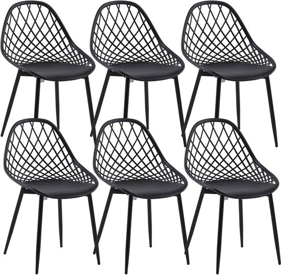 buybyroom Eetkamerstoel, set van 6, eetkamerstoelen met rugleuning, metalen poten, woonkamerstoel, kuipstoel, tuinstoelen, wit