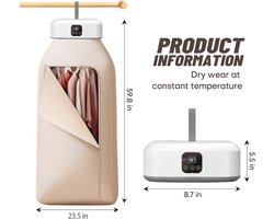 Draagbare Wasdroger – Mini Elektrische Opvouwbare Droogmachine Met Afstandsbediening En Droogtas – 360° Hetelucht Drogen Met Slimme Timing – Compacte Energiezuinige Wasdroger Voor Reizen Camper Appartement En Huis