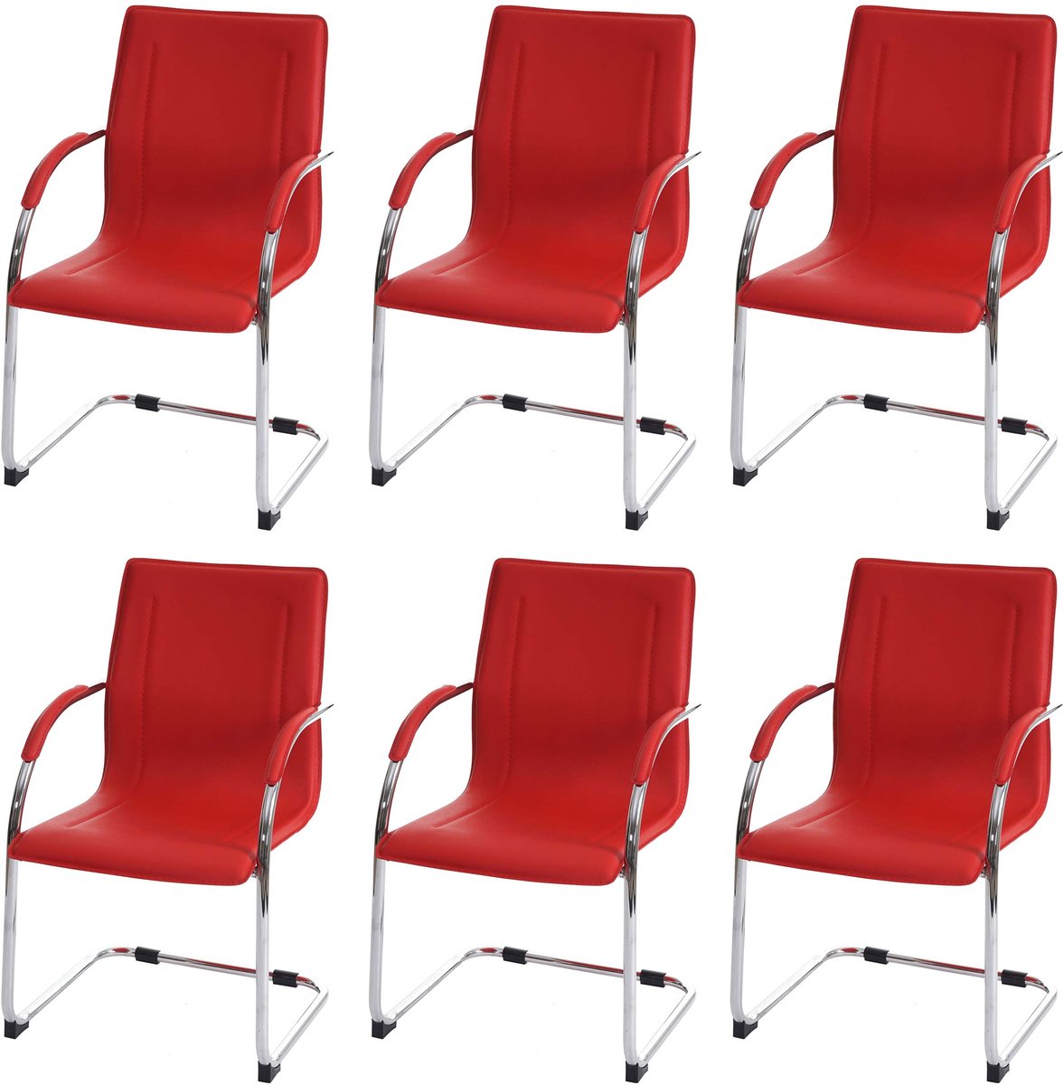 MCW Set van 6 eetkamerstoel Samara, vrijdragende keukenstoel fauteuil stoel, staal ~ rood
