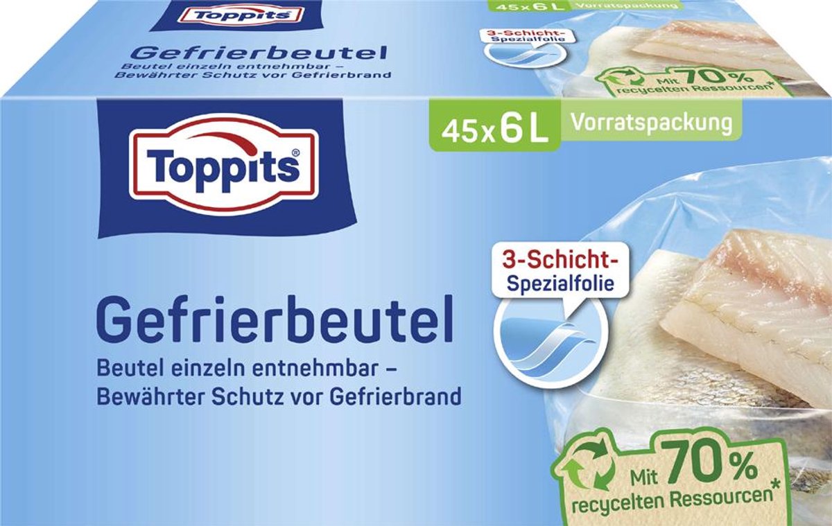 TOPPITS Diepvrieszakken, 80 stuks 2 liter, 220 x 240 mm
