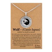 Wolf Yin Yang Ketting Ketting op Cadeau Kaartje - Spirituele Talisman - Roestvrij Staal / Stainless Steel - Natuur & Balans - 60cm - Pax Amare
