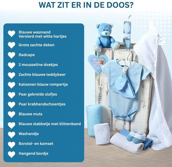 White-Label® Kraammand - Geboortemand met Knuffel - Kraamcadeau Meisje - Blauw van White-Label® — afbeelding 5