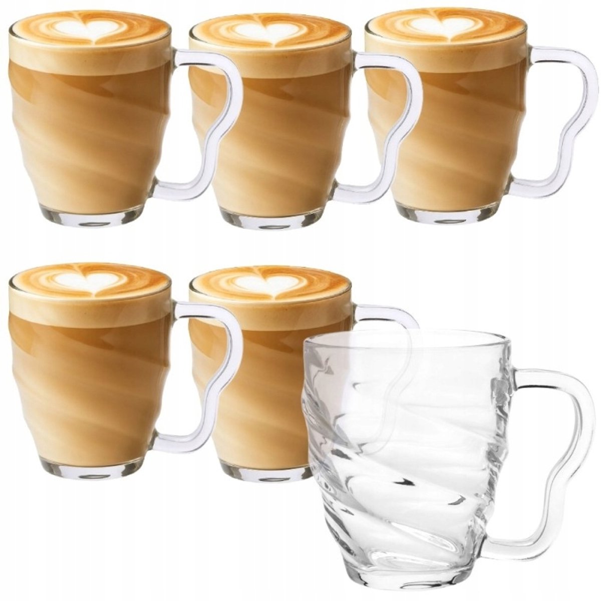 Set van 6 glazen mokken Diana 410 ml met oor voor koffie, thee, drankjes