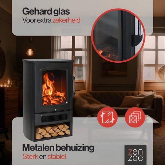 Zenzee Sfeerhaard Elektrisch - Elektrische haard - Elektrische kachel - Met verwarming - Met thermostaat - 2000 W - Vrijstaand - Zwart - Openhaard