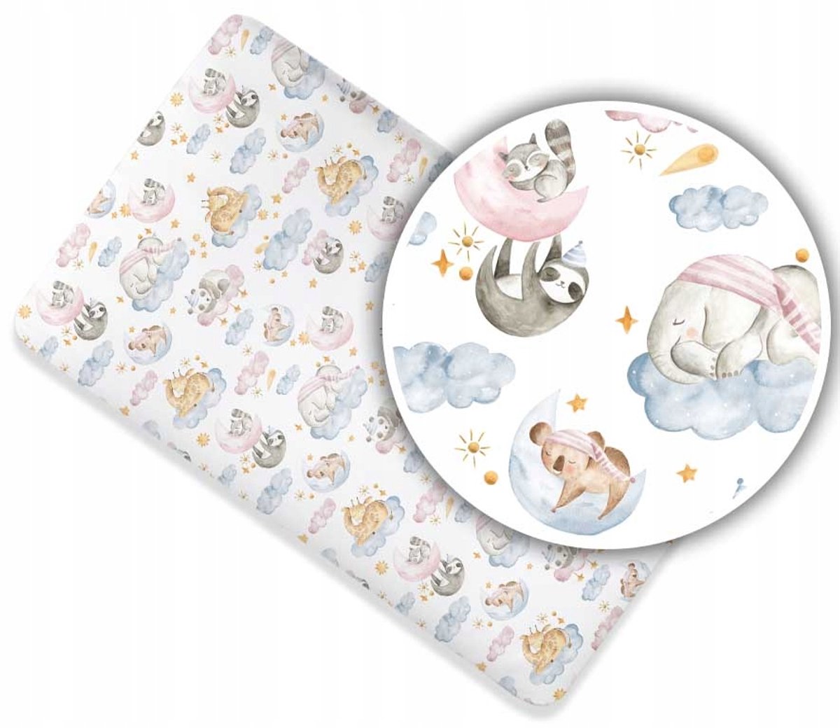 Hoeslaken Katoen 90x50cm met Elastiek - Dieren in Wolken