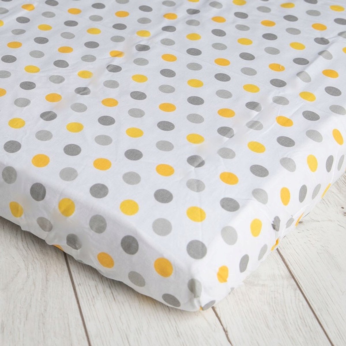 Kerl Hoeslaken 90x160 cm Katoen met Elastiek - Grijs/Geel Stippen