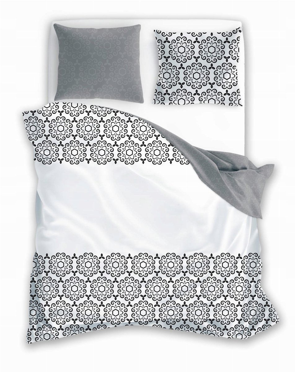 Faro Glamour Beddengoed 220x200cm Katoen - Grijs & Wit Ornament