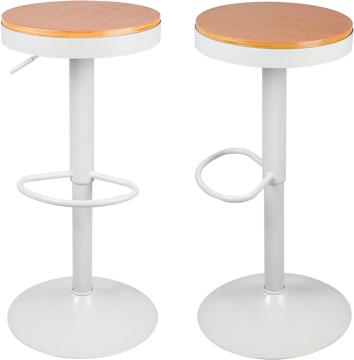 PIPIPOXER-Set van 2 houten barkrukken, 60-80 cm in hoogte verstelbaar, 360° draaibaar, barkruk met voetensteun voor bar of bistro, wit