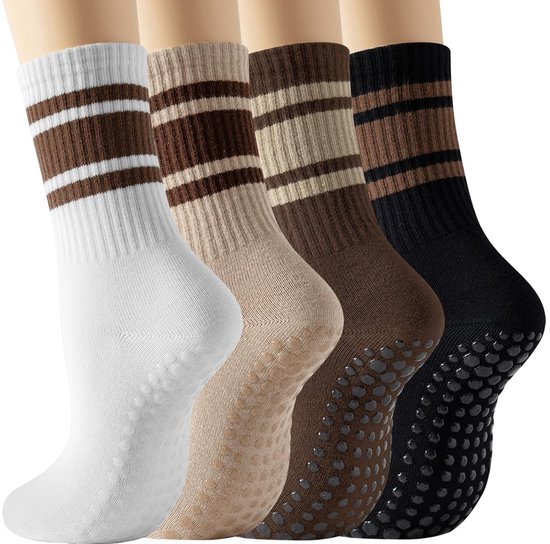 4 paar sokken - antislipsokken voor indoorsporten zoals yoga, Zweedse gymnastiek, balletdans, trampoline, dans, bar en gymnastiek, geschikt voor buitenactiviteiten zoals wandelen, kamperen, hardlopen en nog veel meer - Cyslmuk®