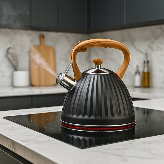9093, roestvrijstalen waterkoker met zwarte fluit, alessi