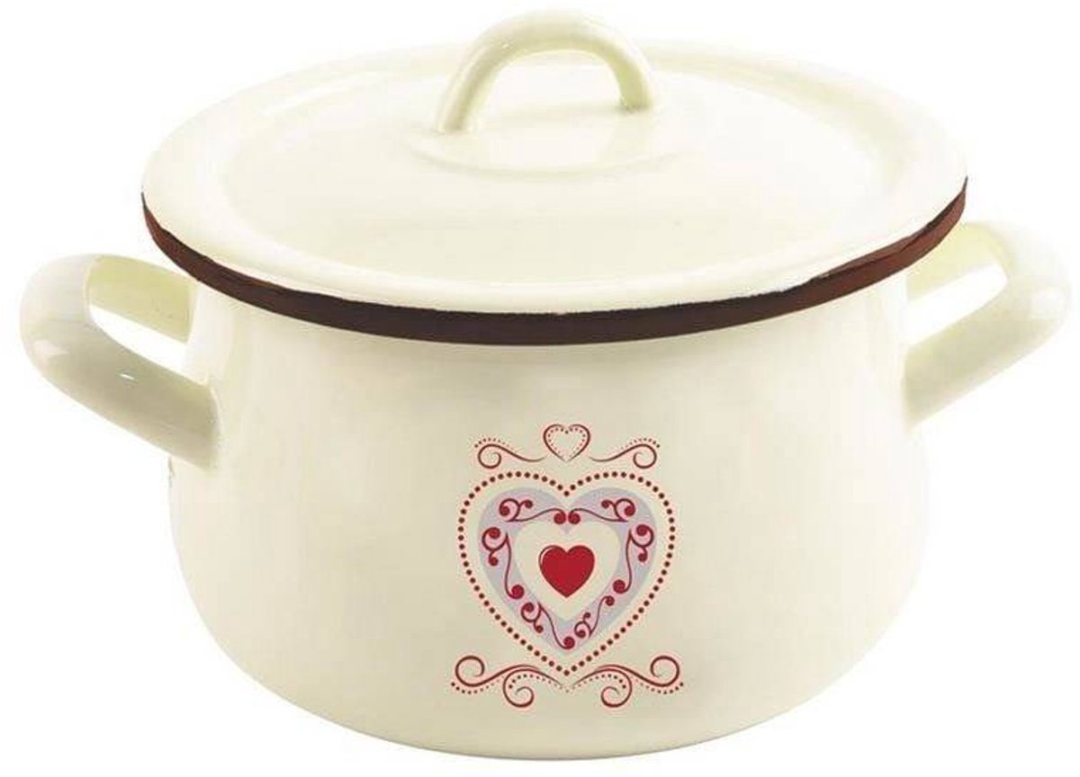 Emaille Pan met Deksel Beige TONCA 16 cm, 2,3 L
