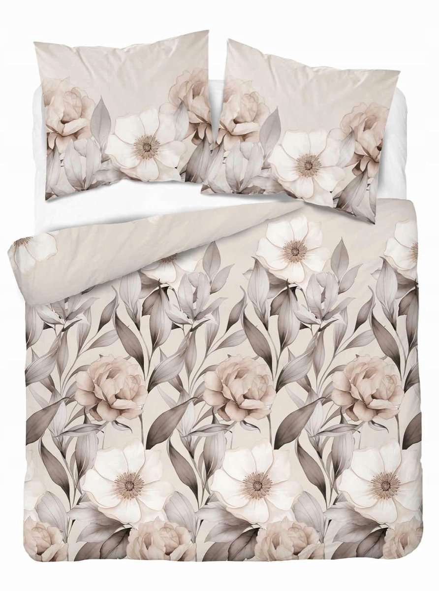 Home Satin Katoenen Satijnen Dekbedovertrek 220x200cm Bloemen Beige