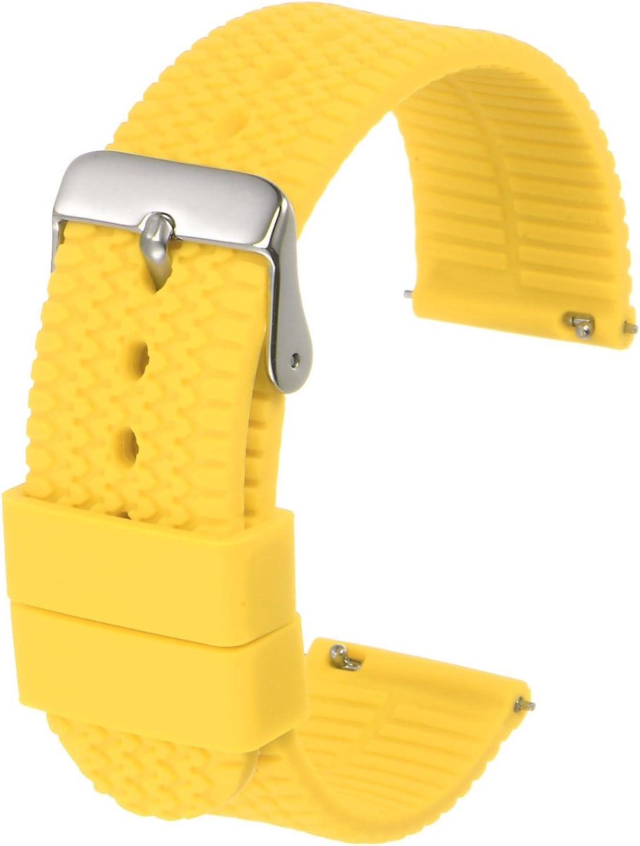 Siliconen horlogebandje 18 mm breed snelsluiting zachte rubberen band elektrogeplateerde roestvrijstalen sluiting geel unisex.