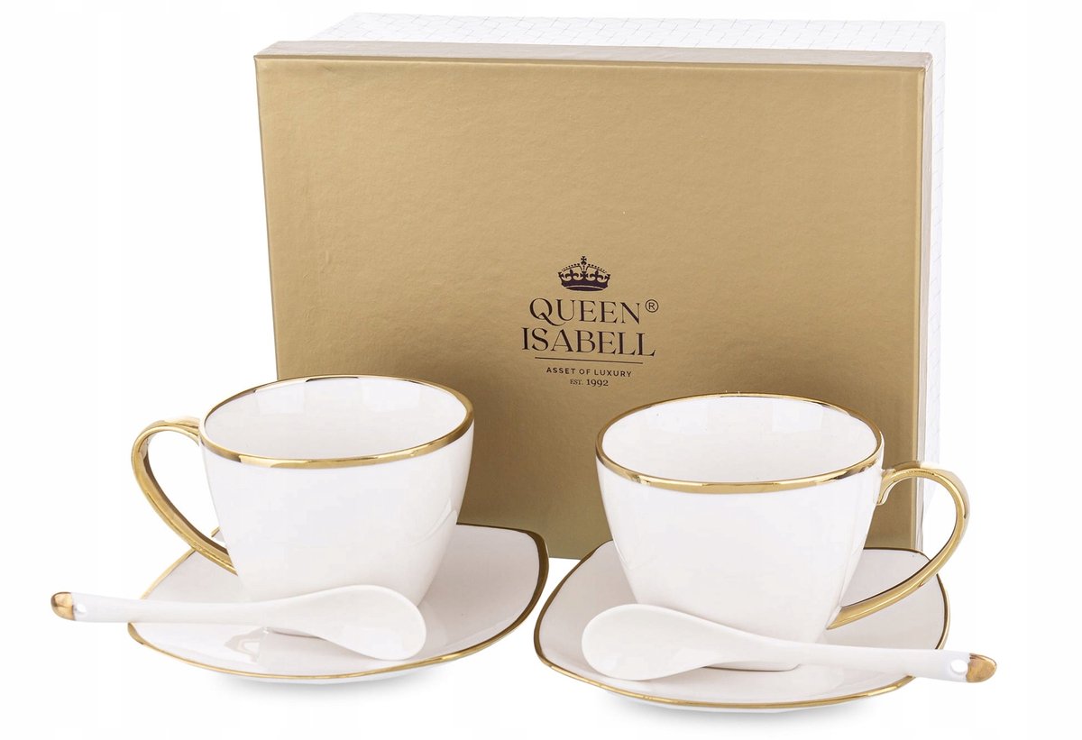 Porseleinen Kopjes Set van 2 met Gouden Accenten - Luxe Geschenkverpakking