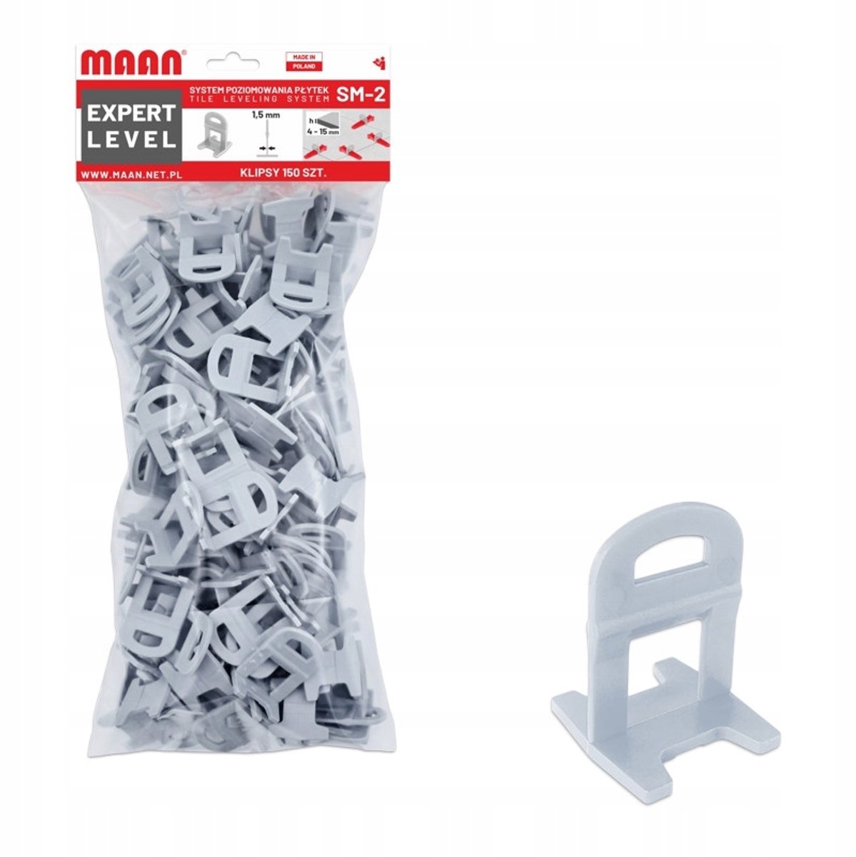 150x tegelnivelleringsclips 1,5 mm voeg, 4-15 mm dikte