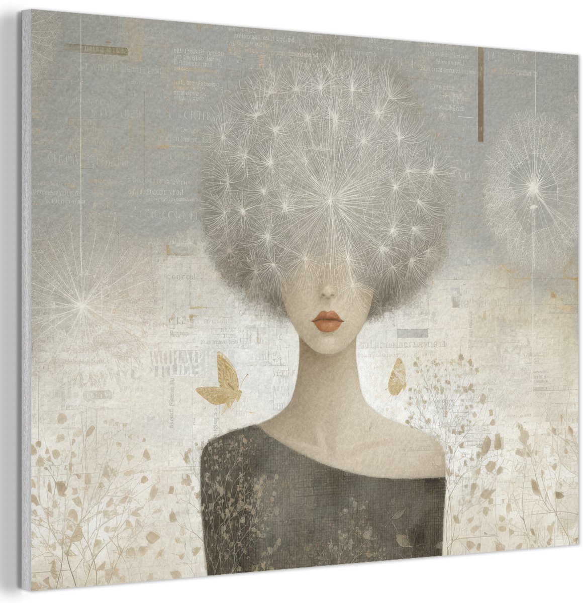 Akoestisch wandpaneel 100x70 cm - Vilt schilderij Pluis - Vrouw - Beige - Akoestische panelen - Geluidsdempende wanddecoratie - Geluidsisolatie woonkamer - Muurdecoratie geluidspanelen