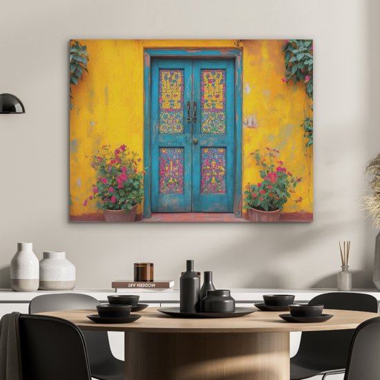 Akoestisch wandpaneel 80x60 cm - Vilt schilderij Deuren - Kleurrijk - Planten - Akoestische panelen - Geluidsdempende wanddecoratie - Geluidsisolatie woonkamer - Muurdecoratie geluidspanelen