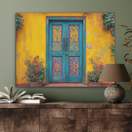 Akoestisch wandpaneel 80x60 cm - Vilt schilderij Deuren - Kleurrijk - Planten - Akoestische panelen - Geluidsdempende wanddecoratie - Geluidsisolatie woonkamer - Muurdecoratie geluidspanelen
