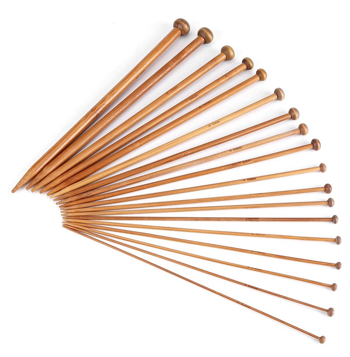 Breinaaldenset, 28 stuks, 14 maten, enkelpuntige gecarboniseerde bamboe breinaalden voor doe-het-zelf handgemaakte truien, sjaals en wollen artikelen (2 mm tot 10 mm)
