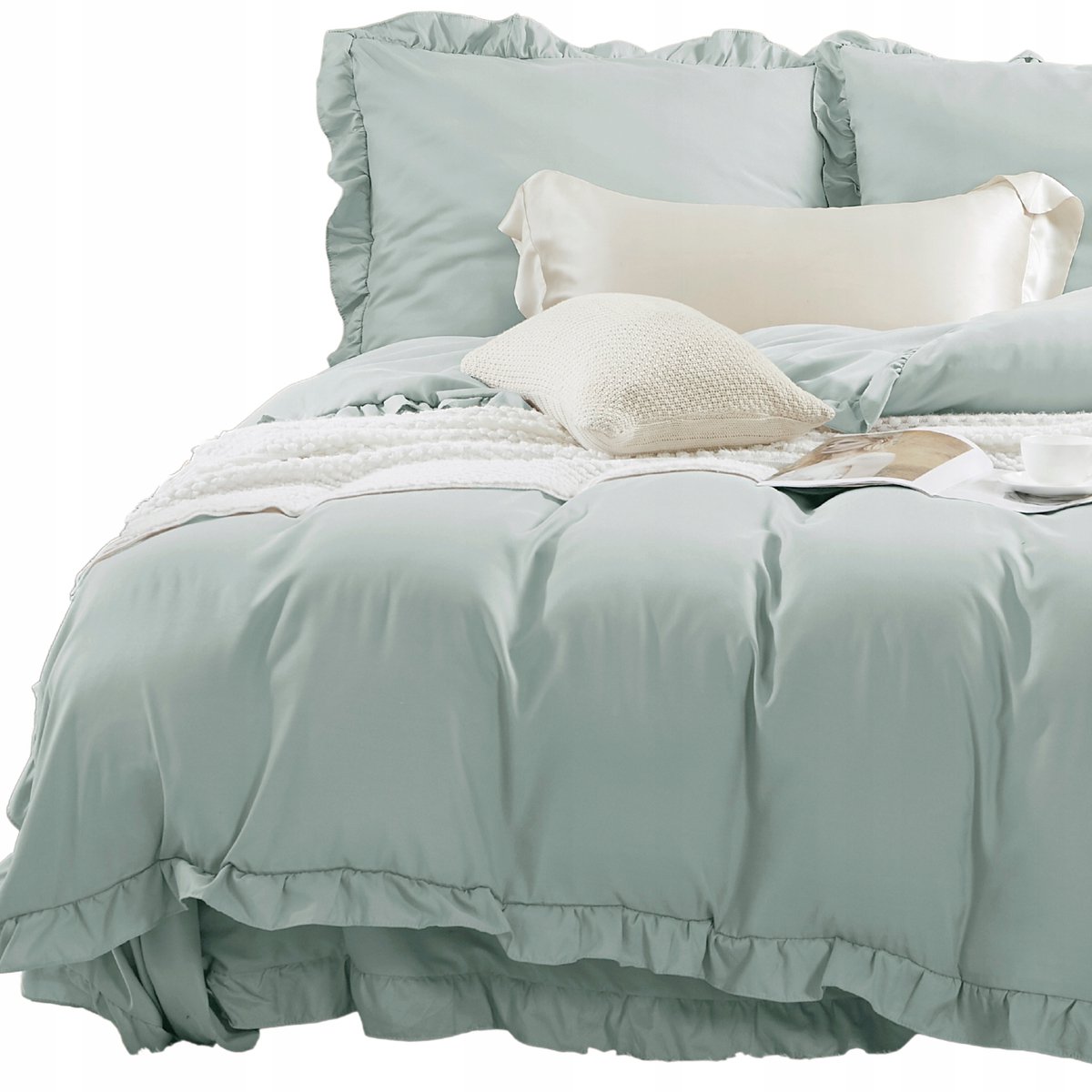 Decoratief beddengoed 140x200 cm met ruches, salie