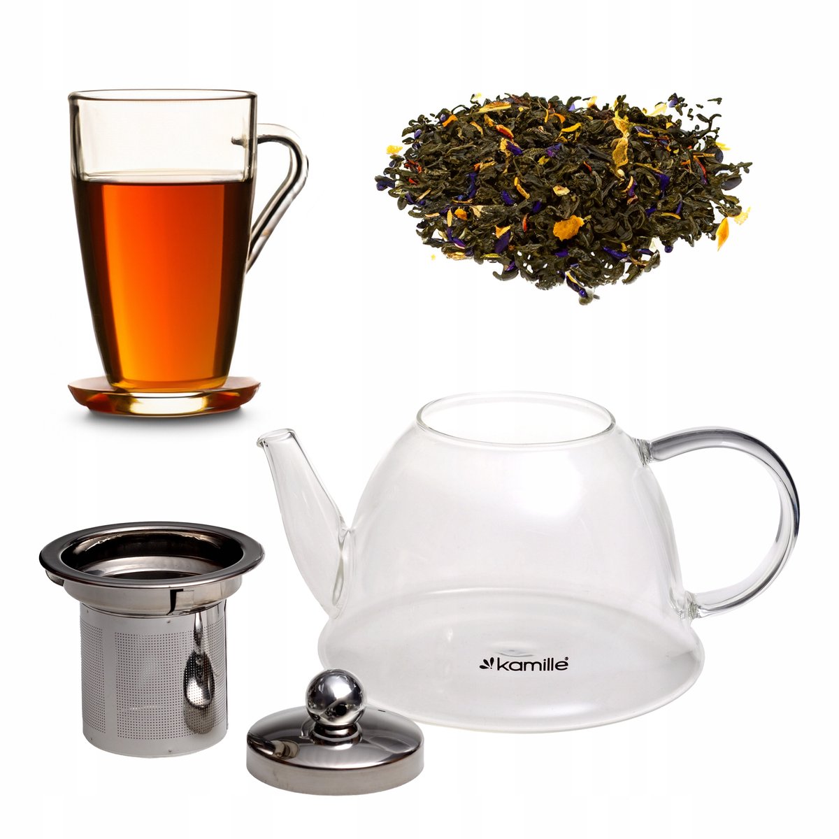 Glazen Theepot met Zetgroep - 800ml - Kamille