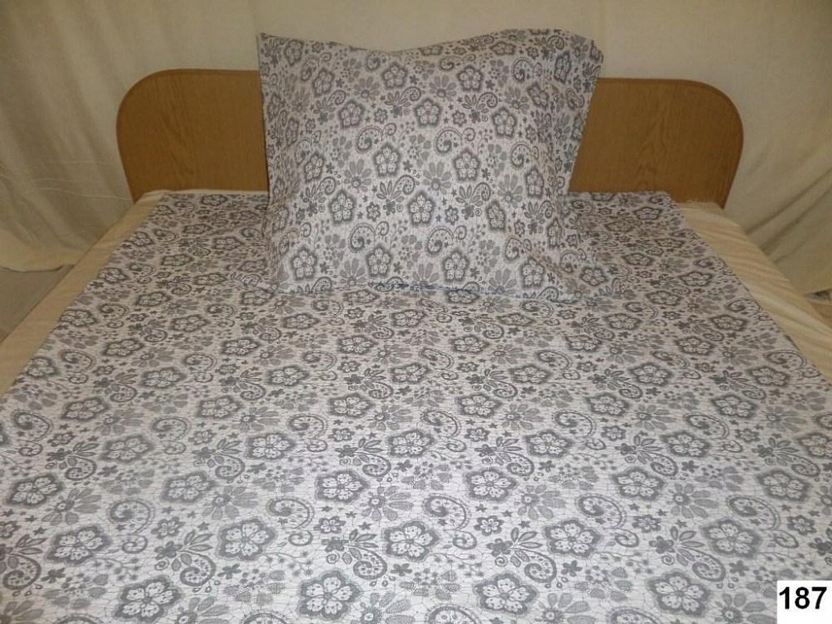 Kora Beddengoed 200x220 Wit met Grijze Bloemen, 100% Katoen, Knopen