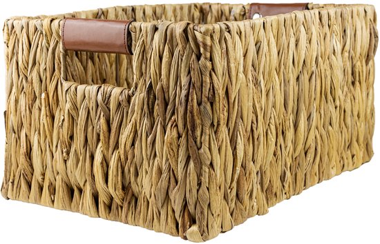 CALICOSY - Mand met waterhyacint - Metalen frame - Natuurlijke vezels - Met ronde handgrepen - Opbergmand voor kleedkamer, slaapkamer, woonkamer - Groot model - L 45 x D 27 x H 27 cm
