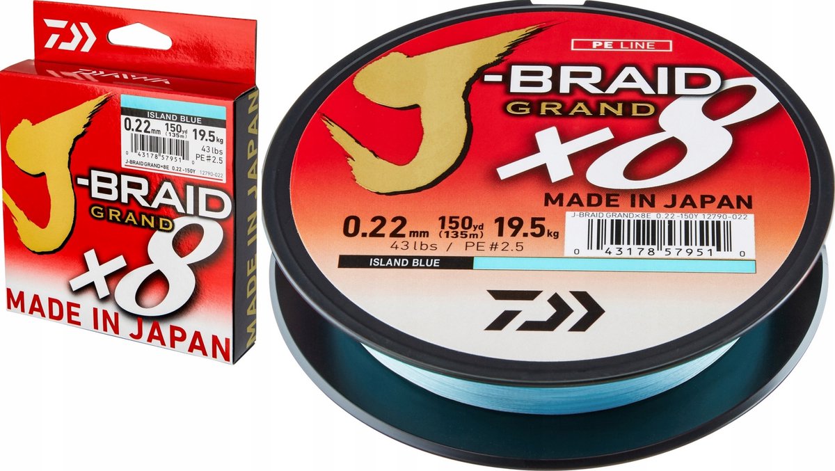 DAIWA J-BRAID X8E Vislijn 0.22mm 135m Blauw - Sterk & Duurzaam