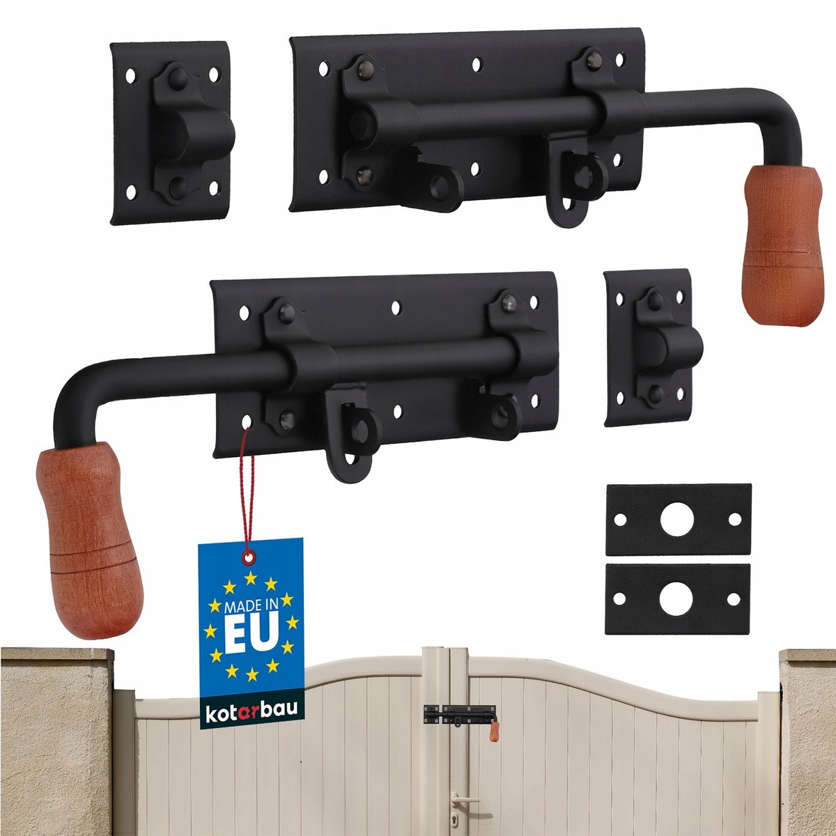 Brede Zwarte Poortgrendel 280mm - Set Rechts & Links
