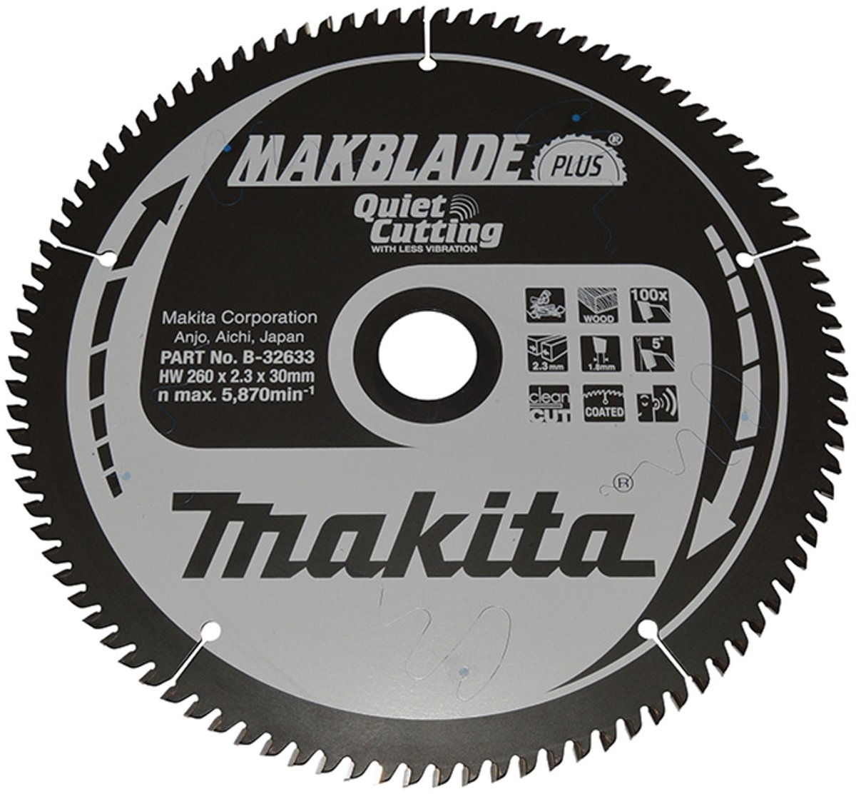 Makita B-32633 Afkortzaagblad Hout | Makblade-Plus | 260 x 30 mm | 100-tands