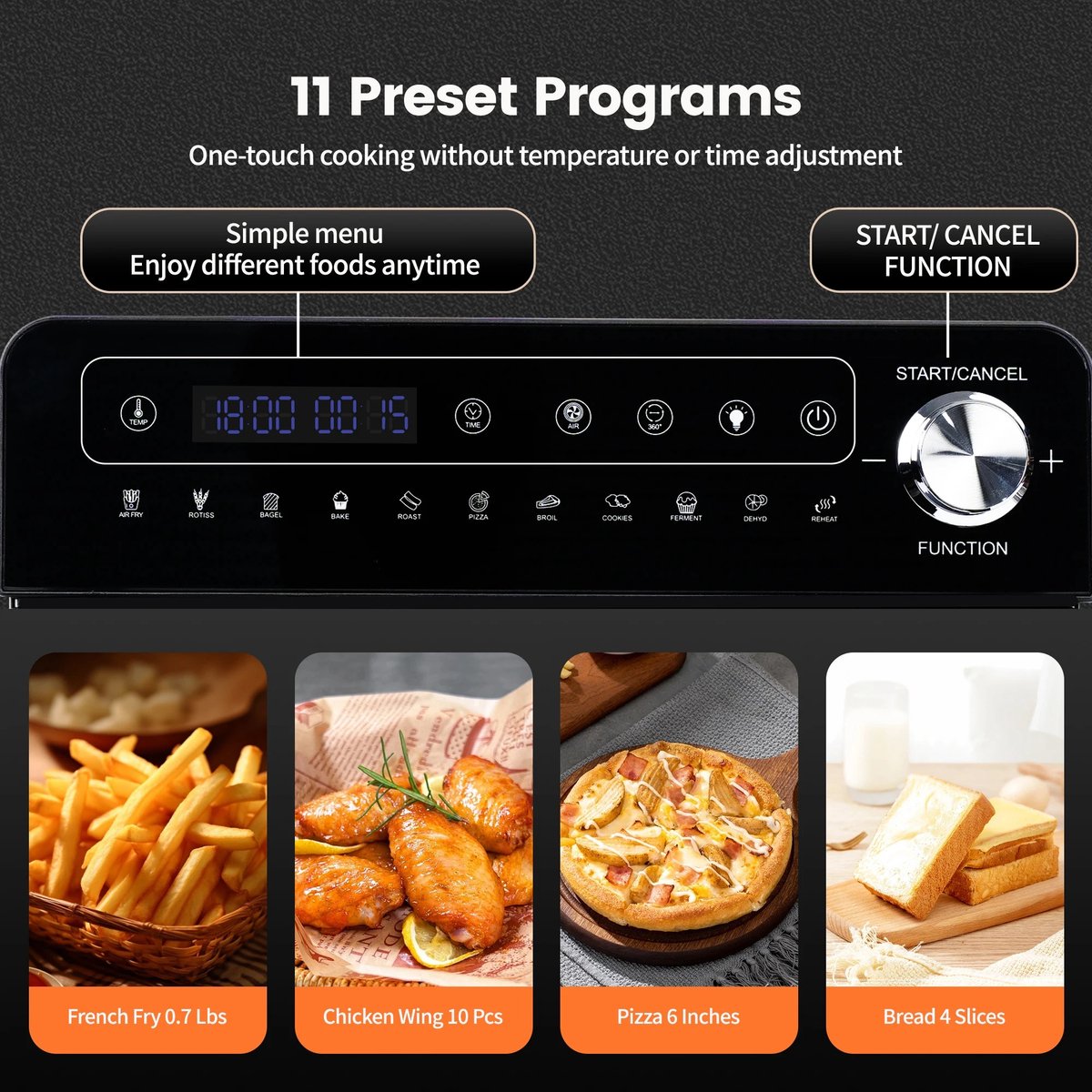 Afbeelding 3 van XXL Heteluchtfriteuse – 14 Liter – Multifunctioneel 11-in-1 – Airfryer, Oven, Grill, Rotisserie & Voedseldroger– LED Touchscreen met Draaiknop – Inclusief Accessoires – Zwart/RVS - TELEO