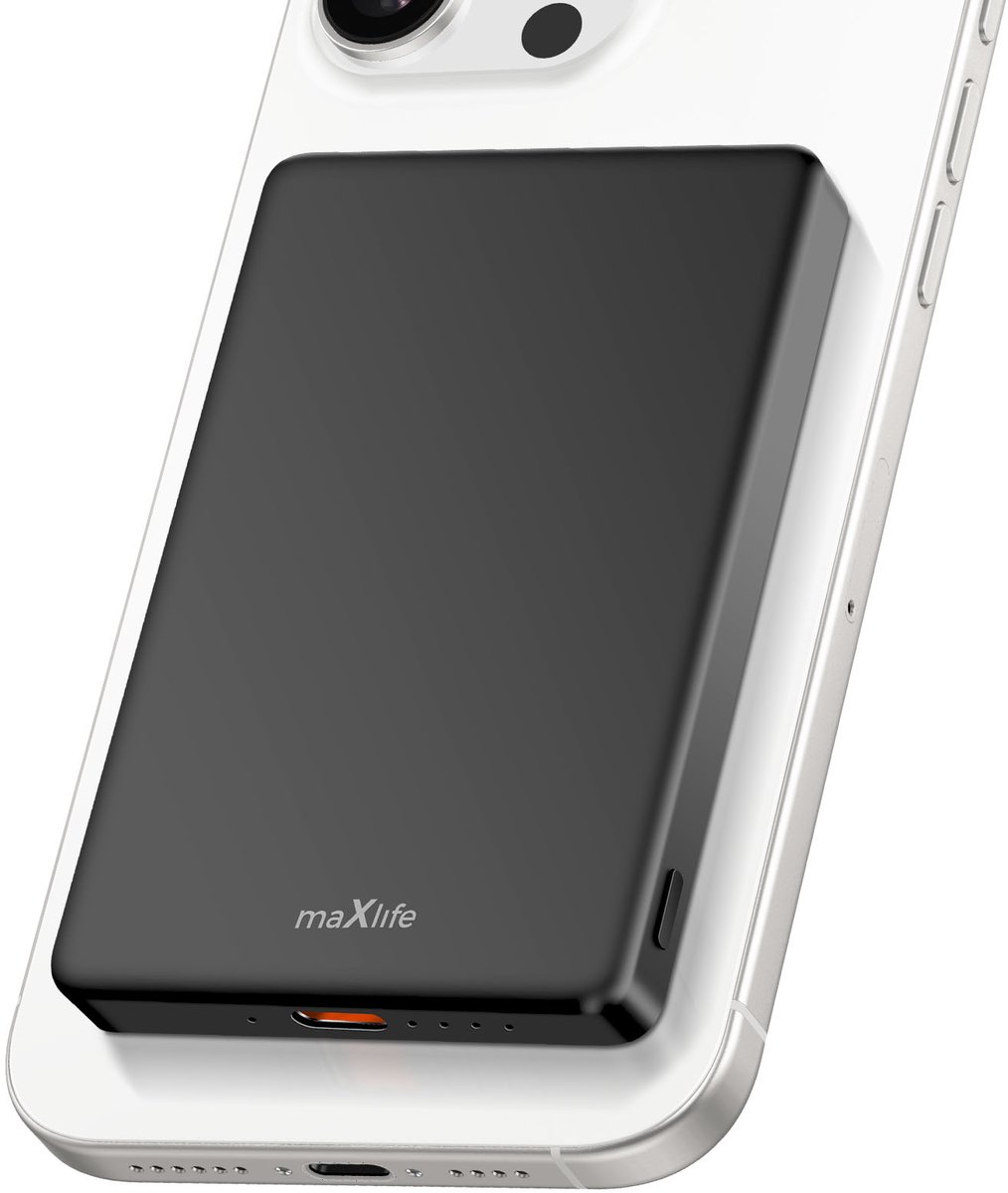 MaXlife, Externe Batterij 5000mAh MagSafe en Qi2 15W met USB-C PD 20W Kabel, Zwart