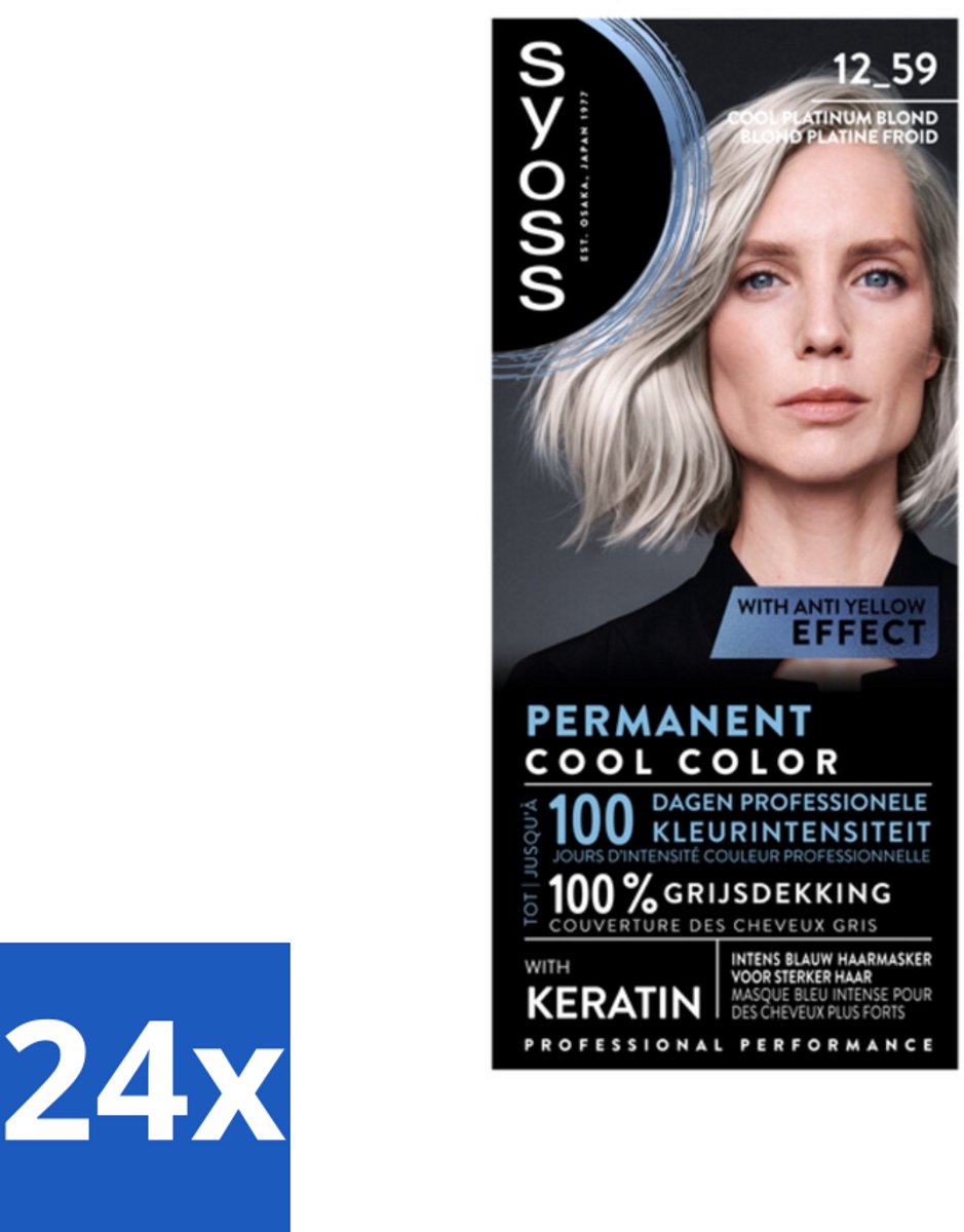 24 x SYOSS - Coloration 12-59 Cool Platinum Blond - Haarverf - Grijsdekking - Vermindert Haarbreuk - Permanente Haarkleuring - Haarkleur - Grijsdekking - Keratine - Haarkleurintensiteit