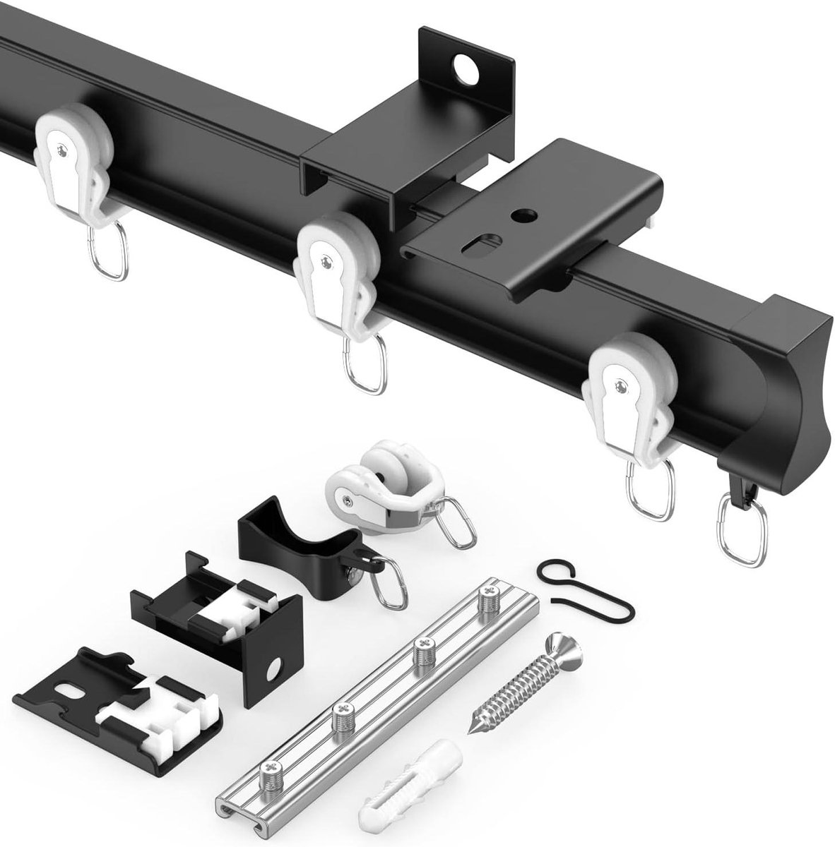 Allecto plus - Flexibele aluminium gordijnrail voor plafond- of wandmontage (96 inch) - zwart, zware gordijnen.