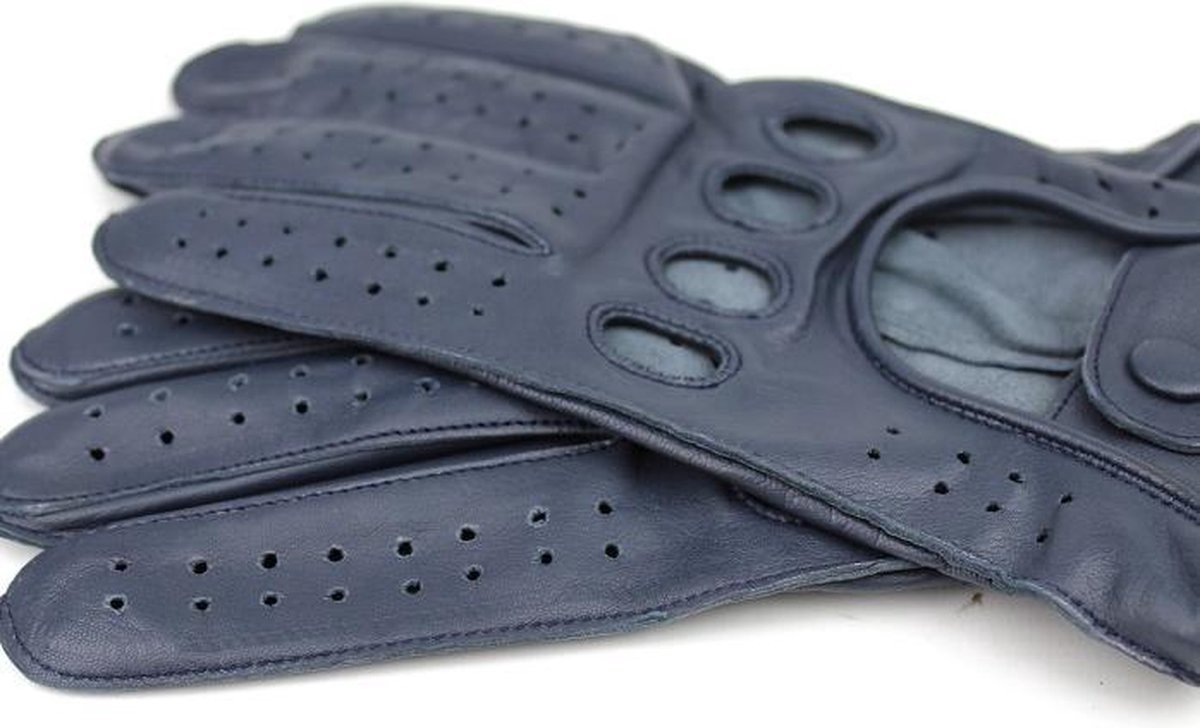 DriveLux™ Racing Leren Handschoenen Heren - Navy Luxe - Leren Auto/Motor Handschoenen - Driving Gloves - Maat XS (: 16,5 - 18,5 cm) - Ademend en Waterbestendig – Gemaakt van Lamsleer
