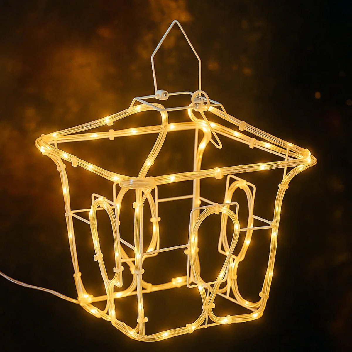 Lomera Kerstlantaarn LED - LED Slangverlichting - Op Batterijen - Automatische Timer - Binnen en Buiten - Warm Wit Licht - Metalen Lantaarn - IP44 Waterdicht - Kerstdecoratie - Sfeervolle Verlichting - LED Ropelight - 80 LED Lampjes